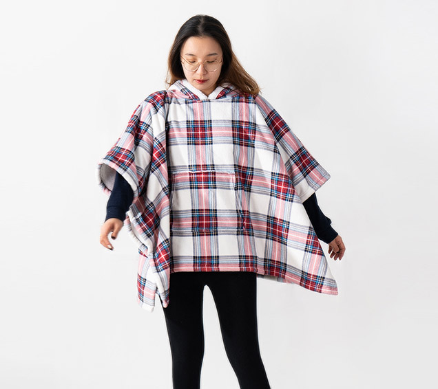 Oversized Plaid Sherpa Hooded Blanket – Wholesale Winter Supplier