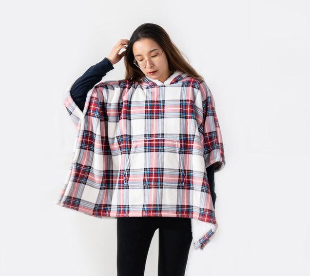 Oversized Plaid Sherpa Hooded Blanket – Wholesale Winter Supplier