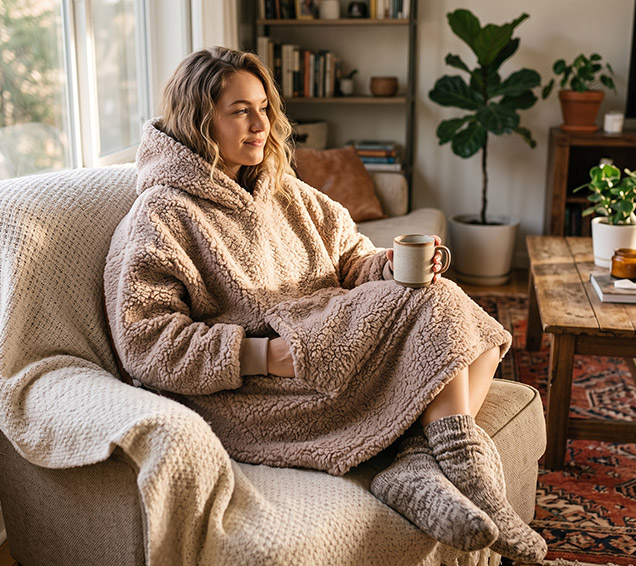 Oversized Solid Cloud Sherpa Fleece Hooded Sweatshirt with Kangaroo Pocket