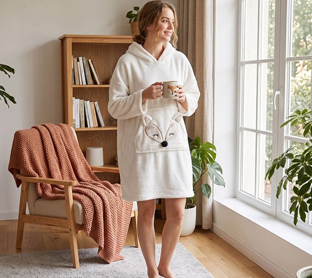 Oversized White Arctic Fleece Hoodie with Cute 3D Fox Applique Pocket