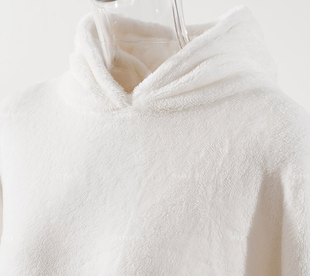 Oversized White Arctic Fleece Hoodie with Cute 3D Fox Applique Pocket