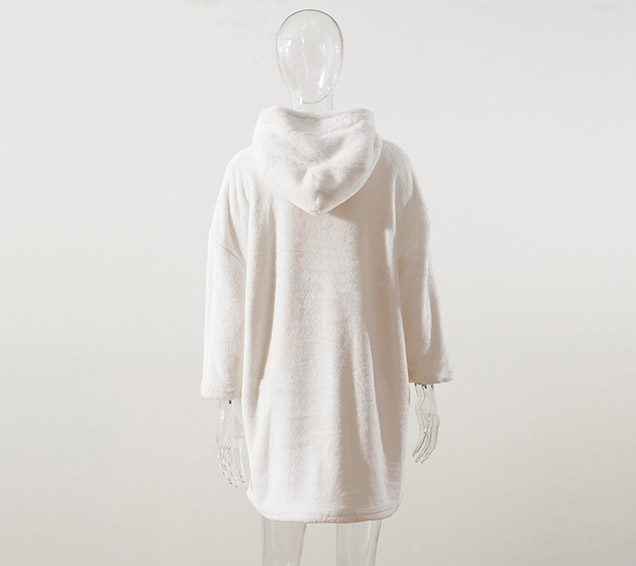 Oversized White Arctic Fleece Hoodie with Cute 3D Fox Applique Pocket
