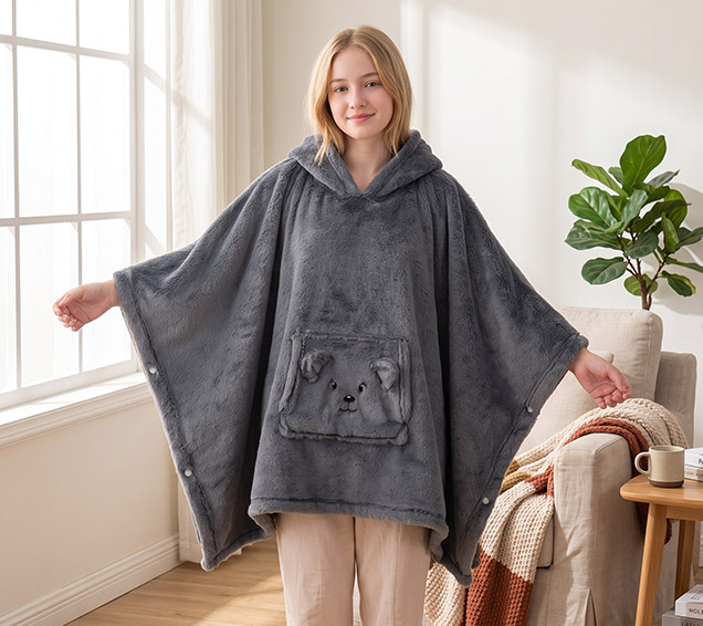 Solid Faux Rabbit Fur Hooded Blanket – Folds into Bear Plush Pillow