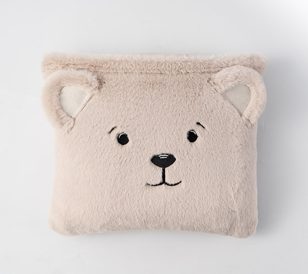 Solid Faux Rabbit Fur Hooded Blanket – Folds into Bear Plush Pillow