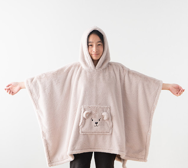 Solid Faux Rabbit Fur Hooded Blanket – Folds into Bear Plush Pillow