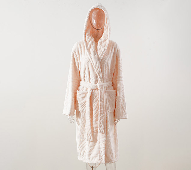 High-Density Weft-Knitted Flannel Jacquard Robe with Double-Layered Hood