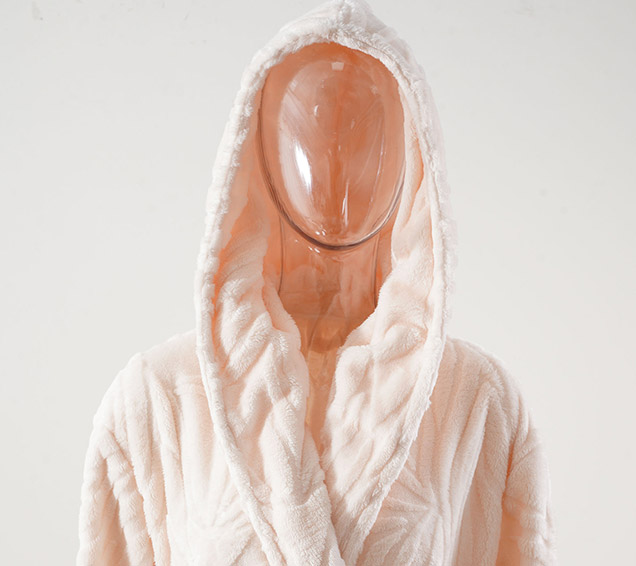 High-Density Weft-Knitted Flannel Jacquard Robe with Double-Layered Hood