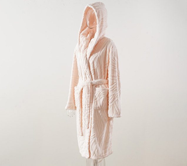 High-Density Weft-Knitted Flannel Jacquard Robe with Double-Layered Hood