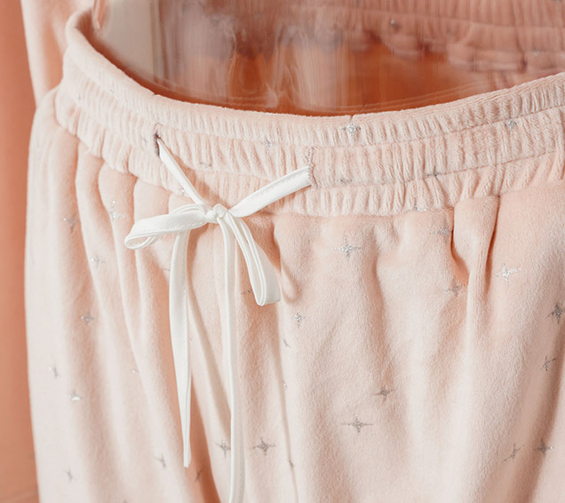 All-Over Silver Foil Star Minky Velour Nightwear Set with Satin Drawcord – B2B Supplier Direct