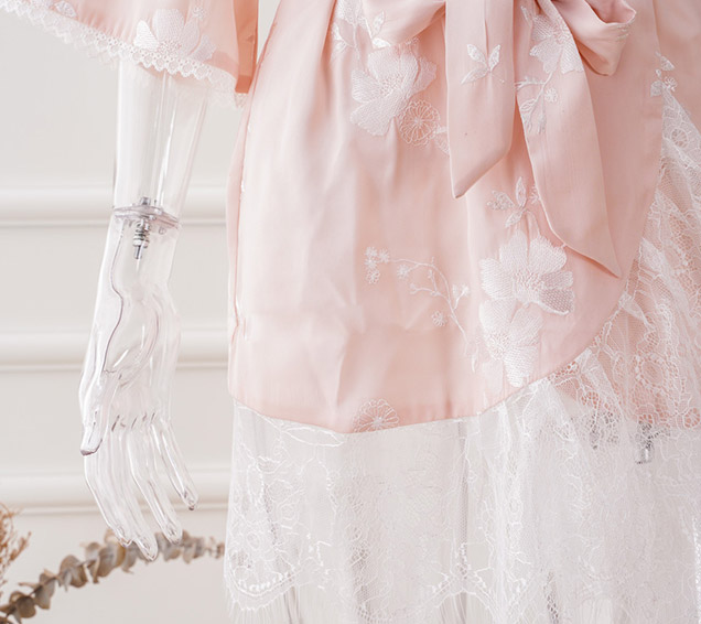 All-Over Embroidered Duchess Satin Robe with Lace Trim – Luxury Nightwear Sourcing
