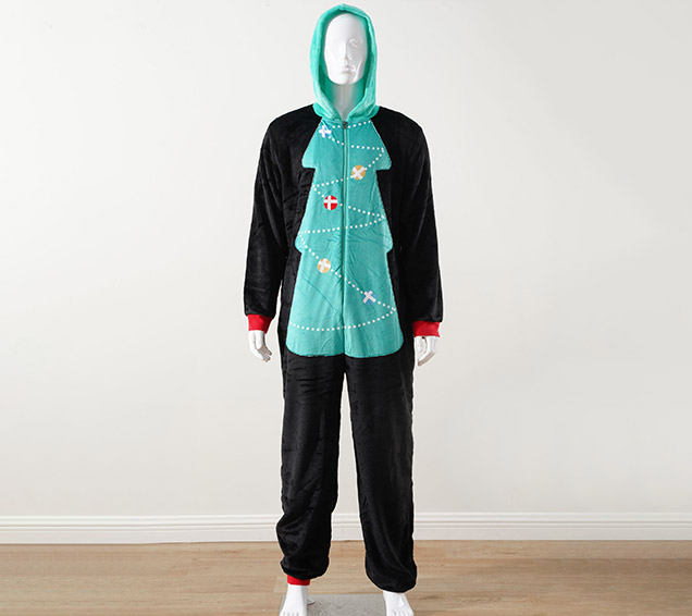 Flannel Adult Christmas Onesie with Playful Holiday Appliques – Private Label Available