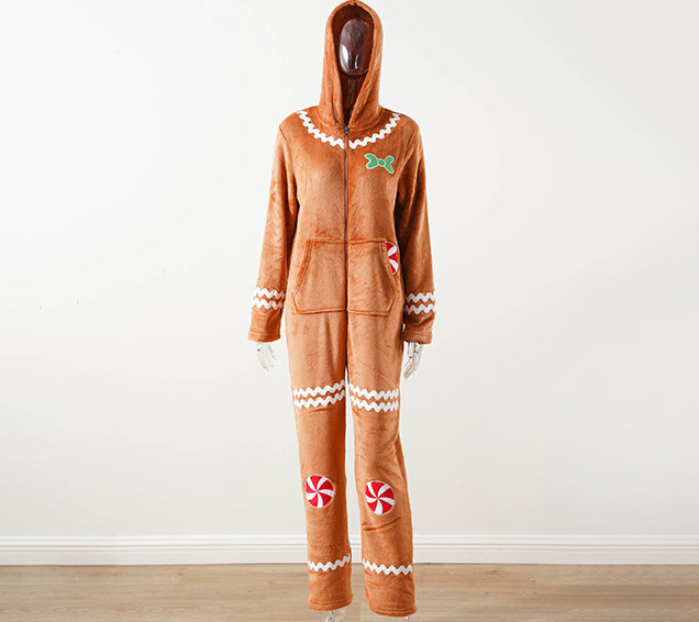 Flannel Adult Christmas Onesie with Playful Holiday Appliques – Festive Wholesale