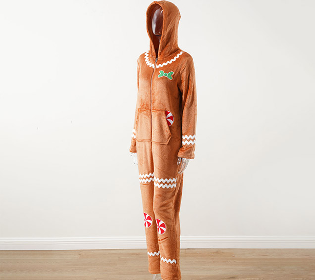 Flannel Adult Christmas Onesie with Playful Holiday Appliques – Festive Wholesale