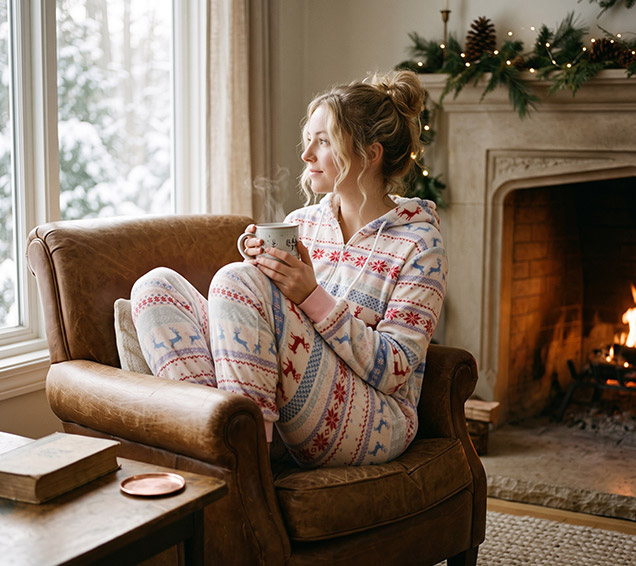 Festive Christmas Printed Minky Velour Adult Onesie with Sherpa-Lined Hood – B2B Supplier