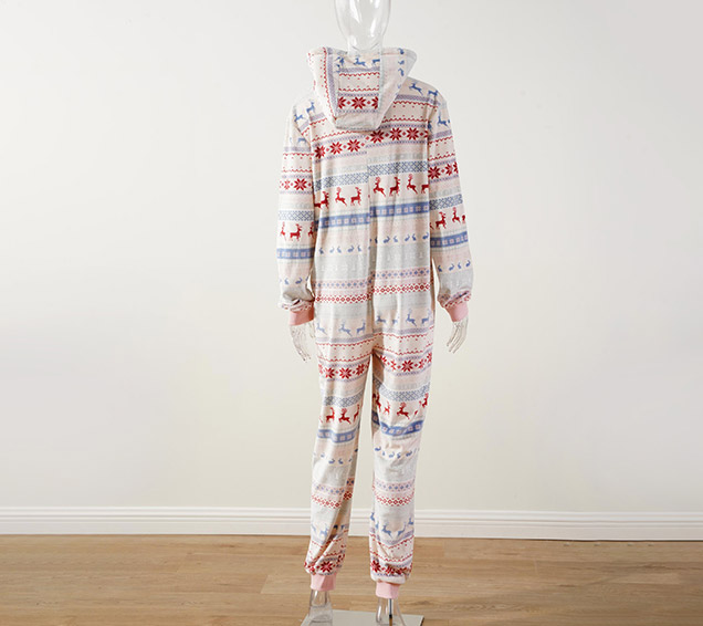 Festive Christmas Printed Minky Velour Adult Onesie with Sherpa-Lined Hood – B2B Supplier