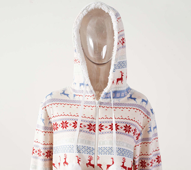 Festive Christmas Printed Minky Velour Adult Onesie with Sherpa-Lined Hood – B2B Supplier