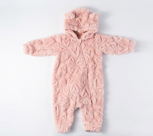 Cute Solid Heart-Jacquard Sherpa Baby Romper with 3D Tail – Premium Infant Sourcing