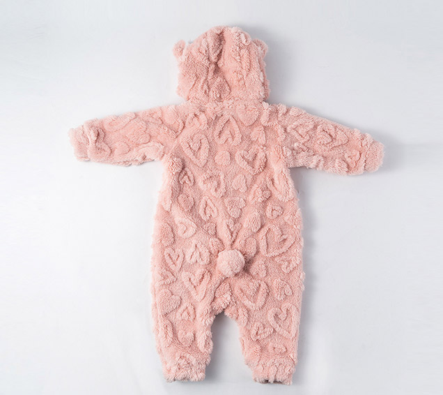 Cute Solid Heart-Jacquard Sherpa Baby Romper with 3D Tail – Premium Infant Sourcing