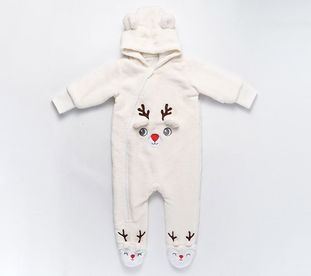 Cute Matte Flannel Footed Baby Romper with 3D Fawn Embroidery – Bulk Wholesale
