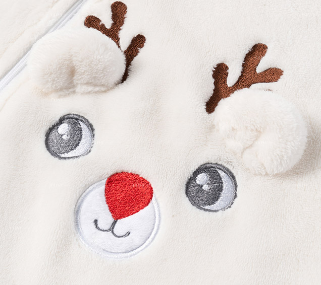 Cute Matte Flannel Footed Baby Romper with 3D Fawn Embroidery – Bulk Wholesale