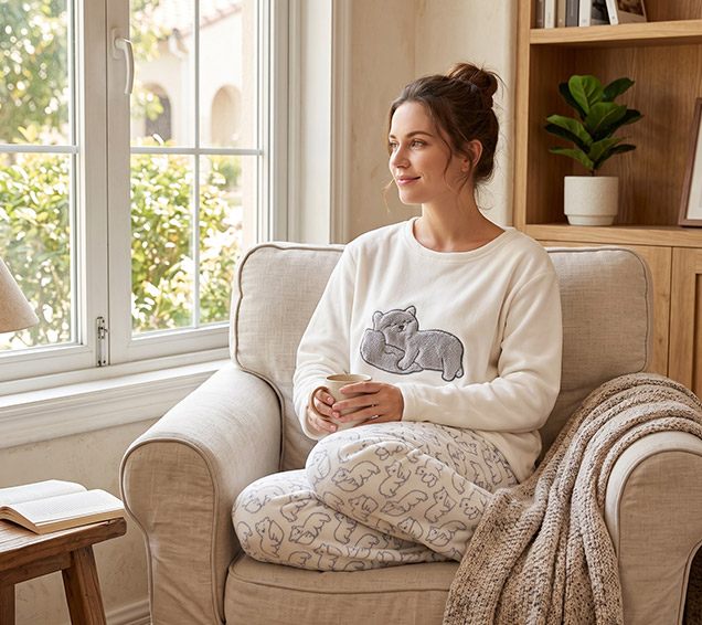 Fox-Printed Minky Velour Pyjamas Set with Coordinated Sherpa Applique – Premium Sourcing