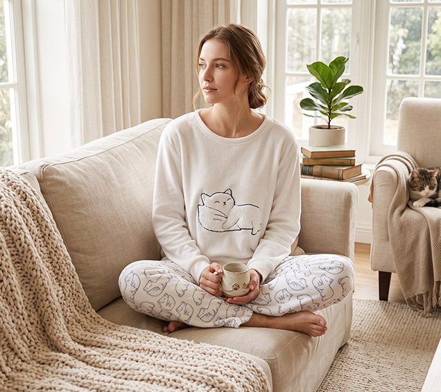 Fox-Printed Minky Velour Pyjamas Set with Coordinated Sherpa Applique – Premium Sourcing