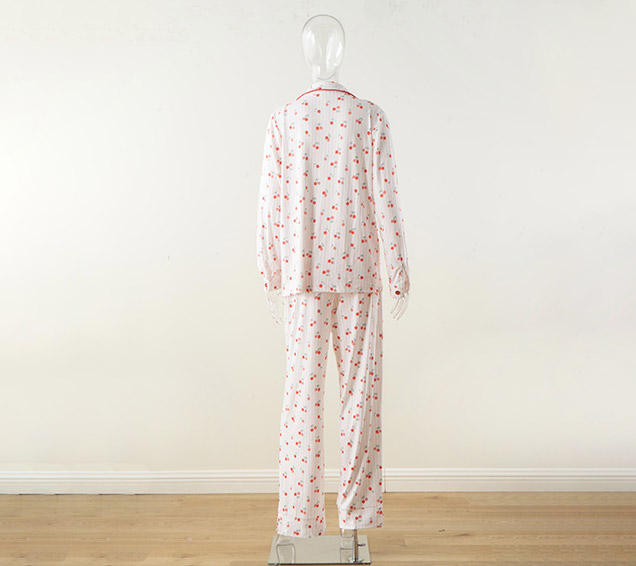Digital-Printed Festive Pointelle Rib Knit Pyjamas Set with Piping – Premium B2B Wholesale