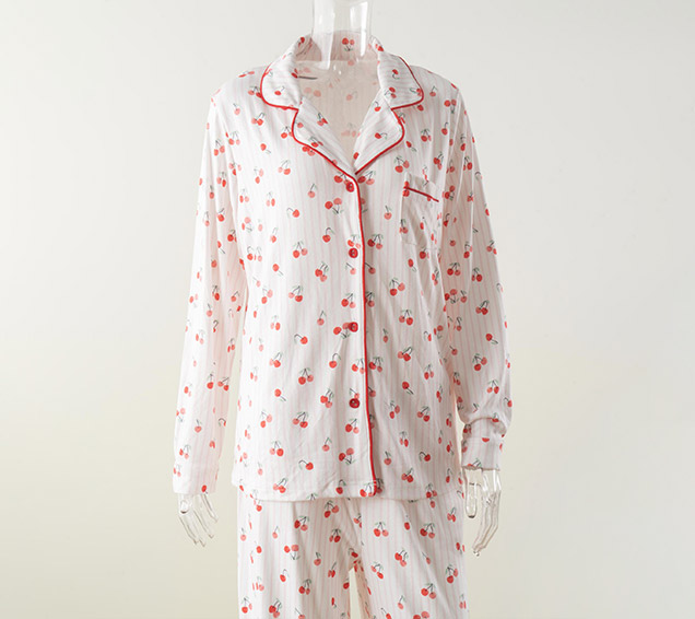 Digital-Printed Festive Pointelle Rib Knit Pyjamas Set with Piping – Premium B2B Wholesale