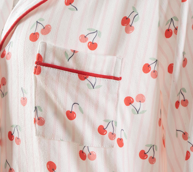 Digital-Printed Festive Pointelle Rib Knit Pyjamas Set with Piping – Premium B2B Wholesale
