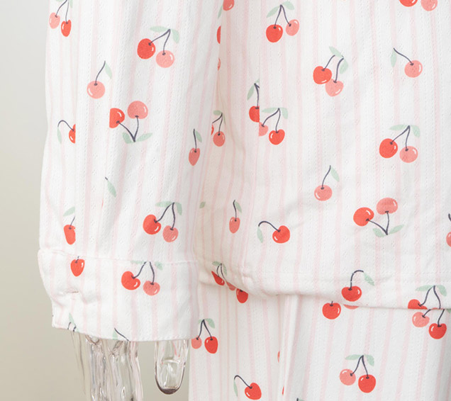 Digital-Printed Festive Pointelle Rib Knit Pyjamas Set with Piping – Premium B2B Wholesale