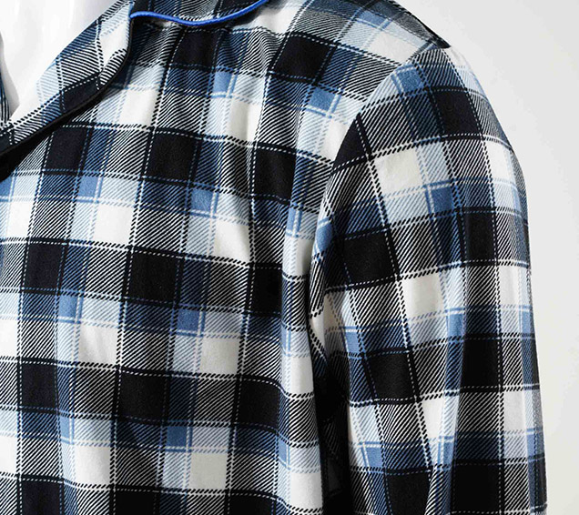 Classic Plaid Brushed Knit Pyjamas Set with Piping – Premium B2B Wholesale