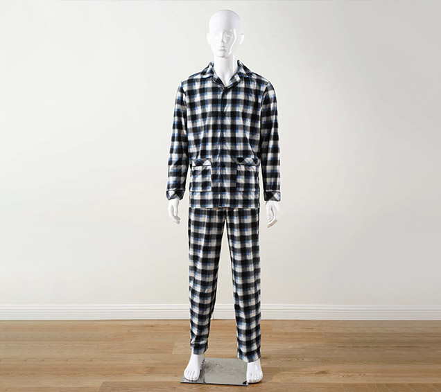 Classic Plaid Brushed Knit Pyjamas Set with Piping – Premium B2B Wholesale