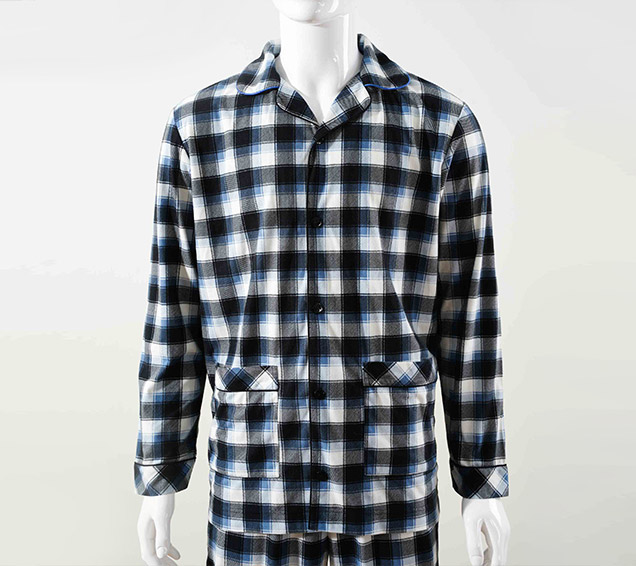 Classic Plaid Brushed Knit Pyjamas Set with Piping – Premium B2B Wholesale