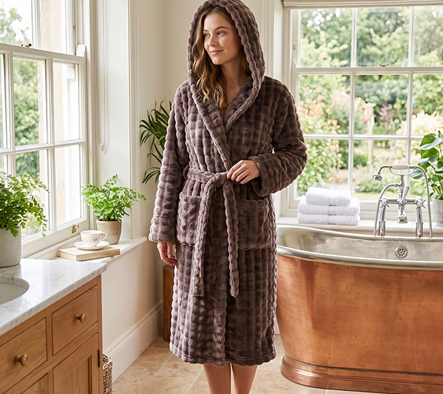 Solid Bubble-Textured Flannel Robe with Double-Layered Hood – Premium Winter Sourcing