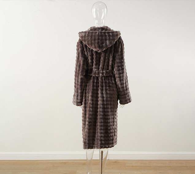 Solid Bubble-Textured Flannel Robe with Double-Layered Hood – Premium Winter Sourcing