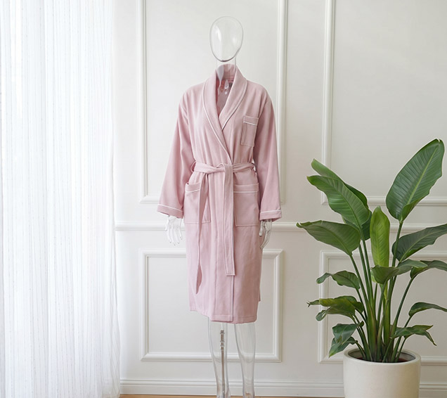 Classic 100% Cotton Woven Waffle Robe with Contrast White Piping – Luxury Hotel Supplier