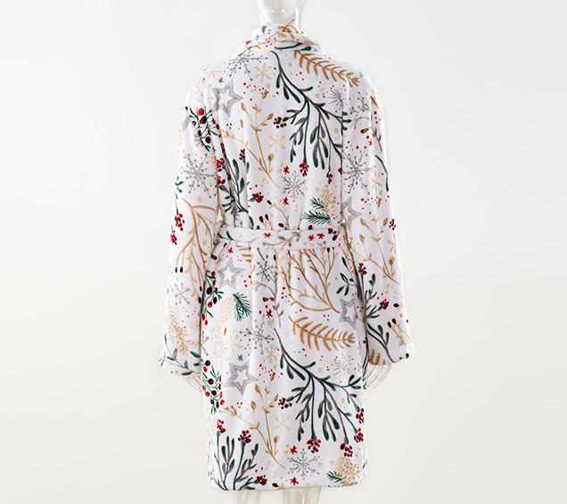 3-Piece Christmas Flannel Robe Set with Engineered Foil Print – Includes Slippers & Drawstring Bag