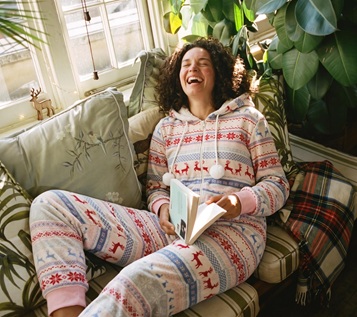 Festive Christmas Printed Minky Velour Adult Onesie with Sherpa-Lined Hood – B2B Supplier