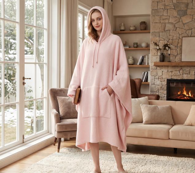 Solid Heavy-Weight Feather Yarn Hooded Blanket with Metallic Aglets – Factory Direct