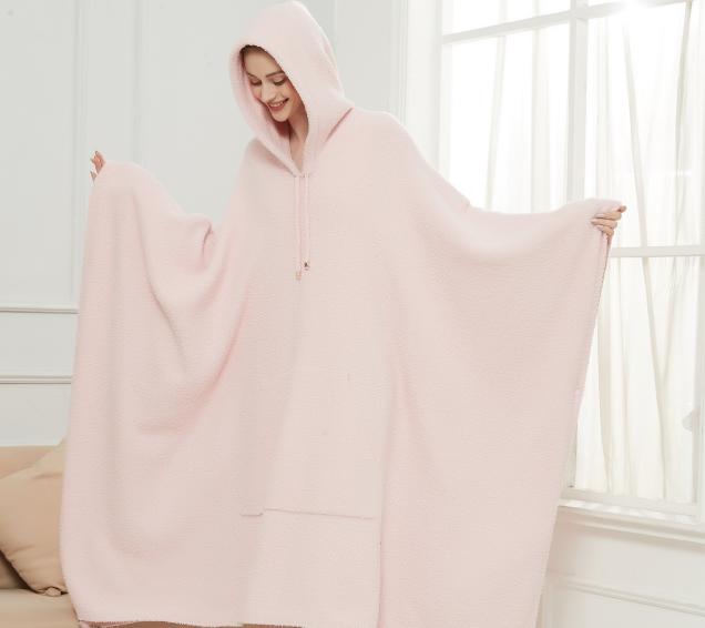 Solid Heavy-Weight Feather Yarn Hooded Blanket with Metallic Aglets – Factory Direct