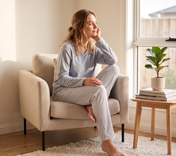 V-Neck Top & Stripe-Printed Minky Pyjamas Set with Herringbone Drawcord – OEM Manufacturer